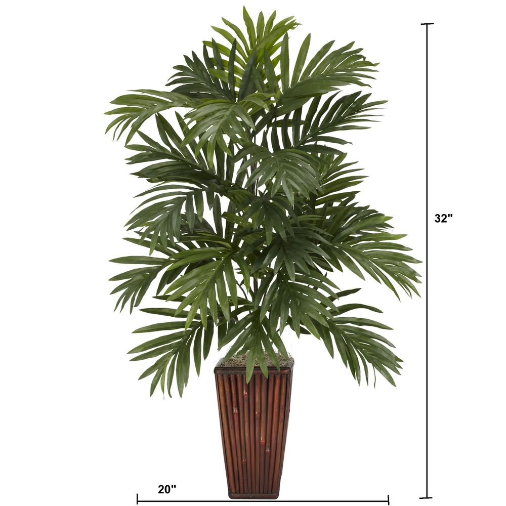 Areca Palm with Bamboo Vase Silk Plant. Picture 2