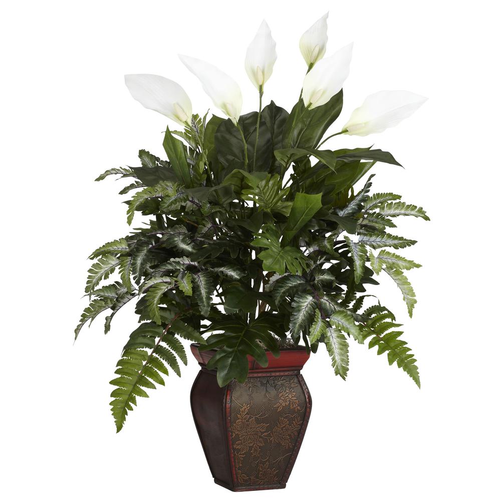 Mixed Greens with Spathiphyllum & Decorative Vase Silk Plant. Picture 1