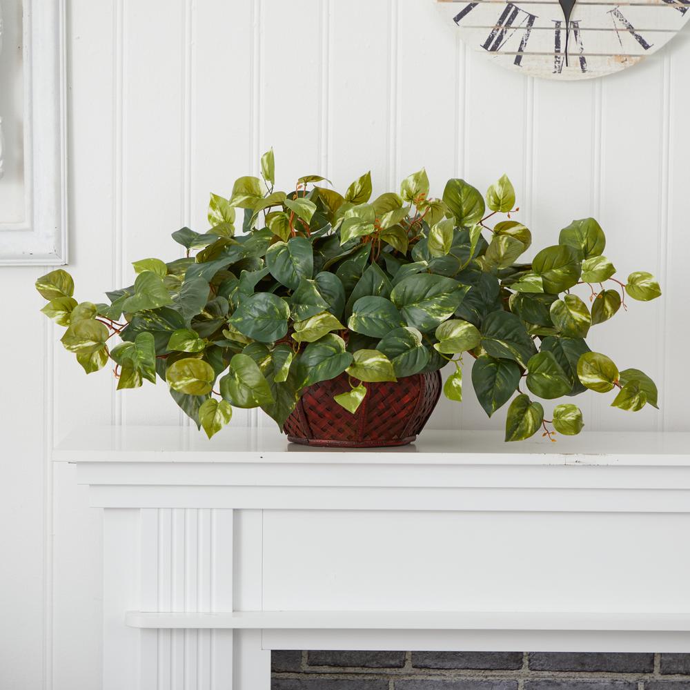 Pothos with Decorative Vase Silk Plant. Picture 3