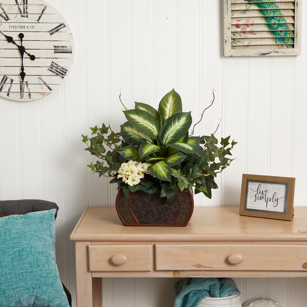 African Violet, Dieffenbachia & Ivy with Chest Silk Plant. Picture 5