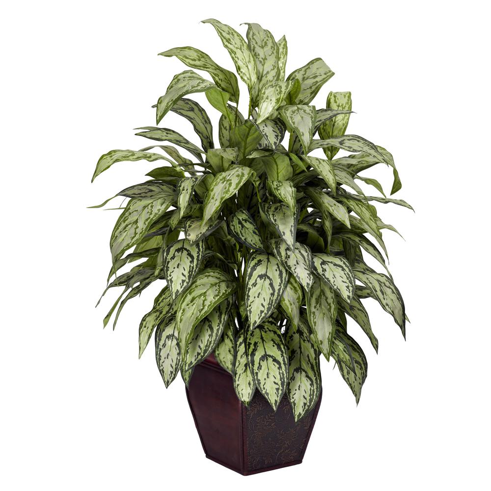 Silver Queen with Decorative Planter Silk Plant. Picture 1