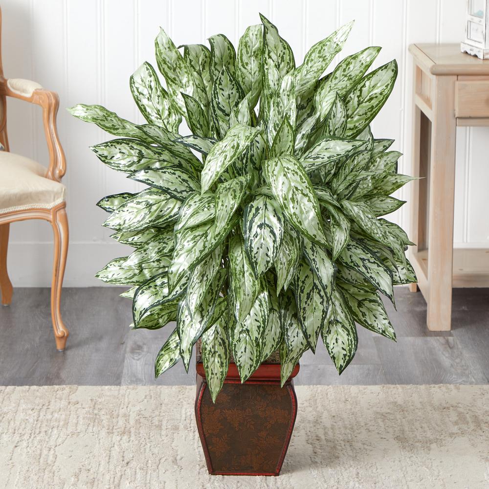 Silver Queen with Decorative Planter Silk Plant. Picture 2