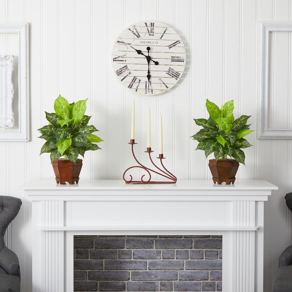 Dieffenbachia with Wood Vase Silk Plant (Set of 2), Variegated. Picture 3