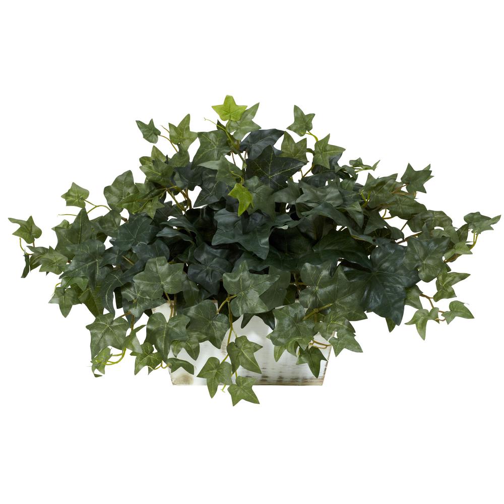 Ivy with White Wash Planter Silk Plant. Picture 1
