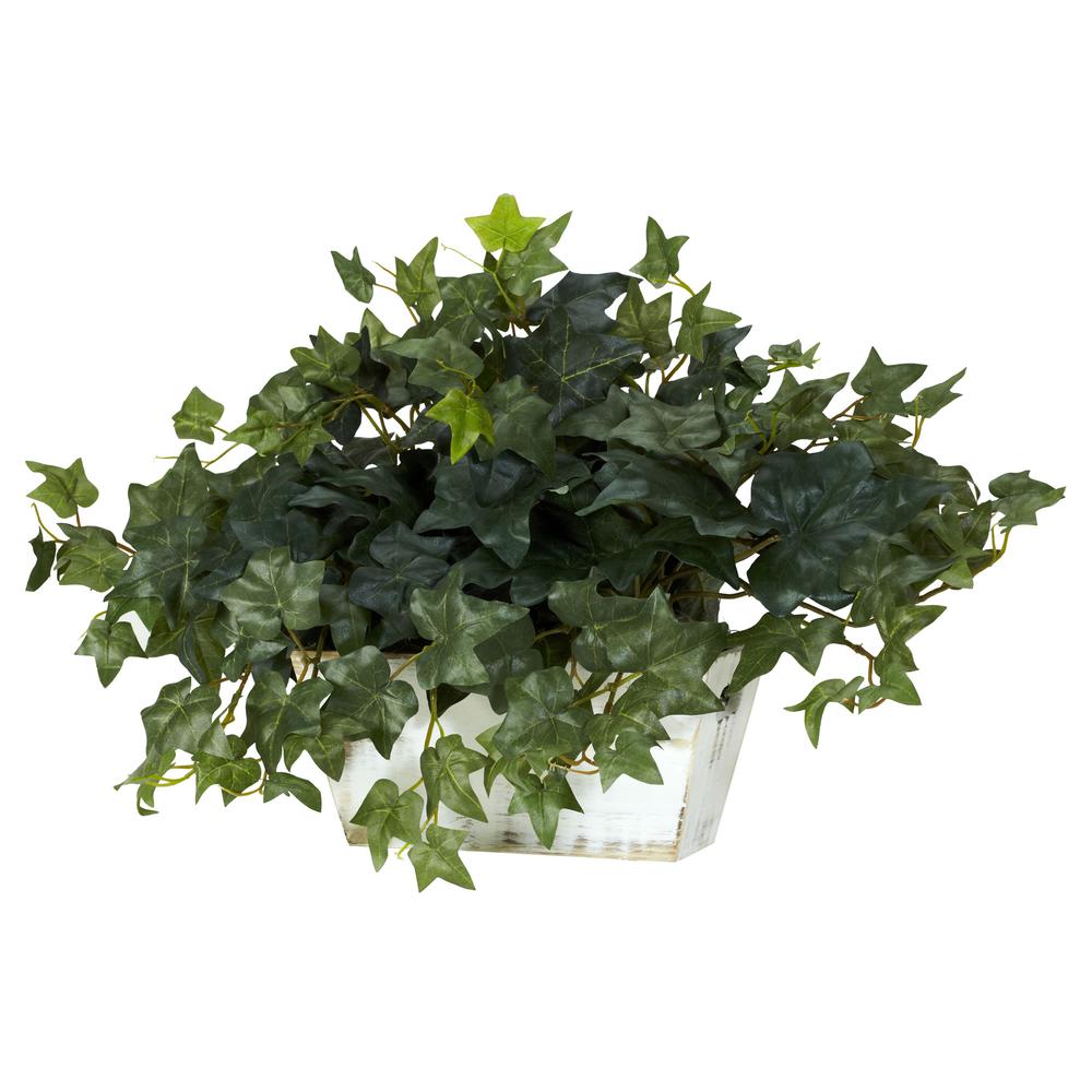Ivy with White Wash Planter Silk Plant. Picture 2