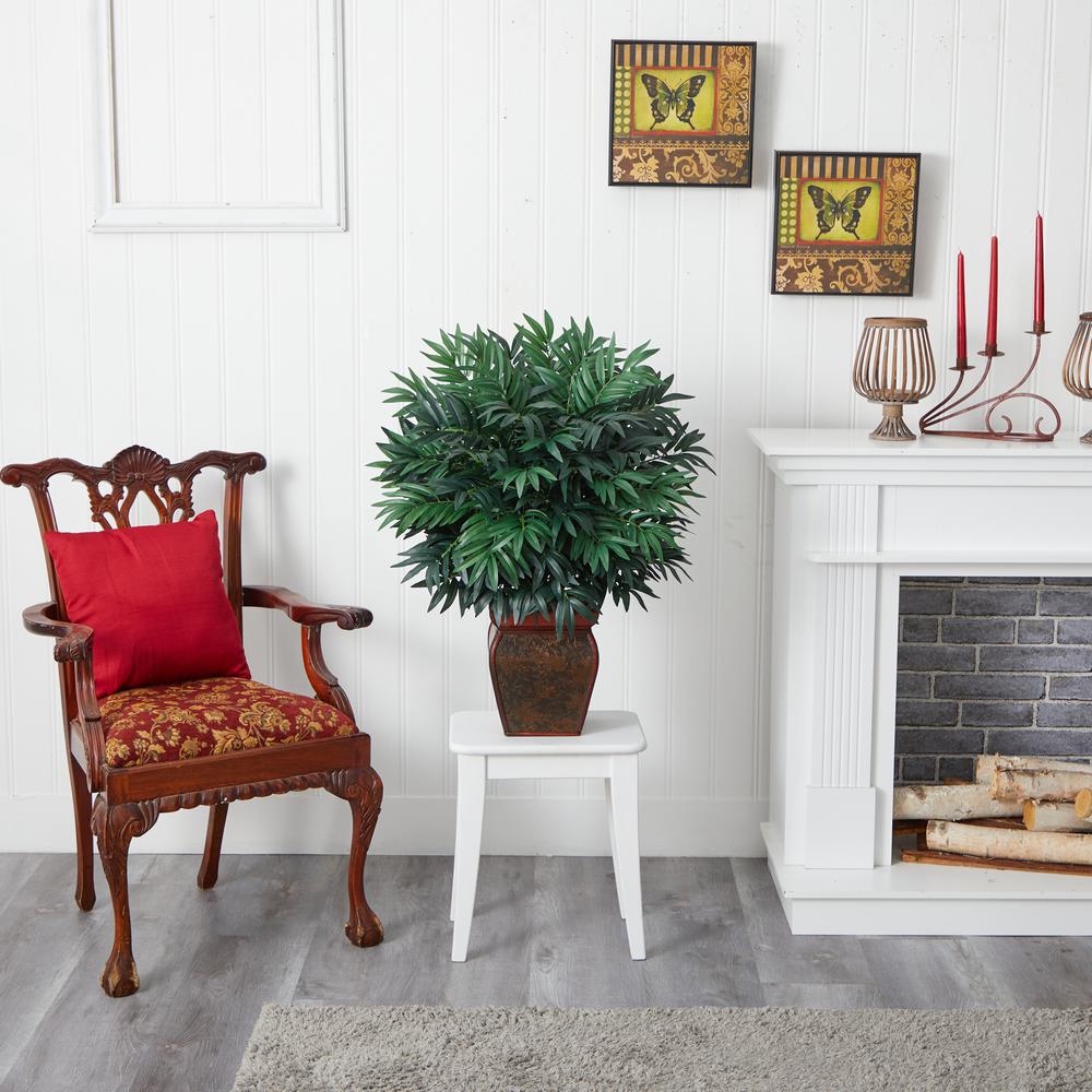 Double Bamboo Palm with Decorative Planter Silk Plant. Picture 3