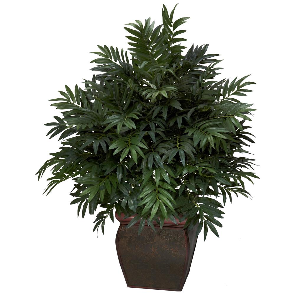 Triple Bamboo Palm with Decorative Planter Silk Plant. Picture 1