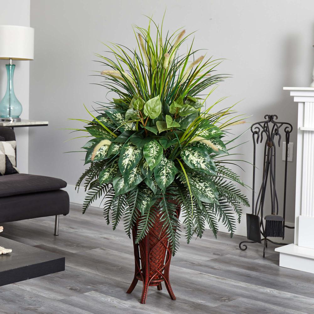 Mixed Greens & Cattails with Stand Planter. Picture 3