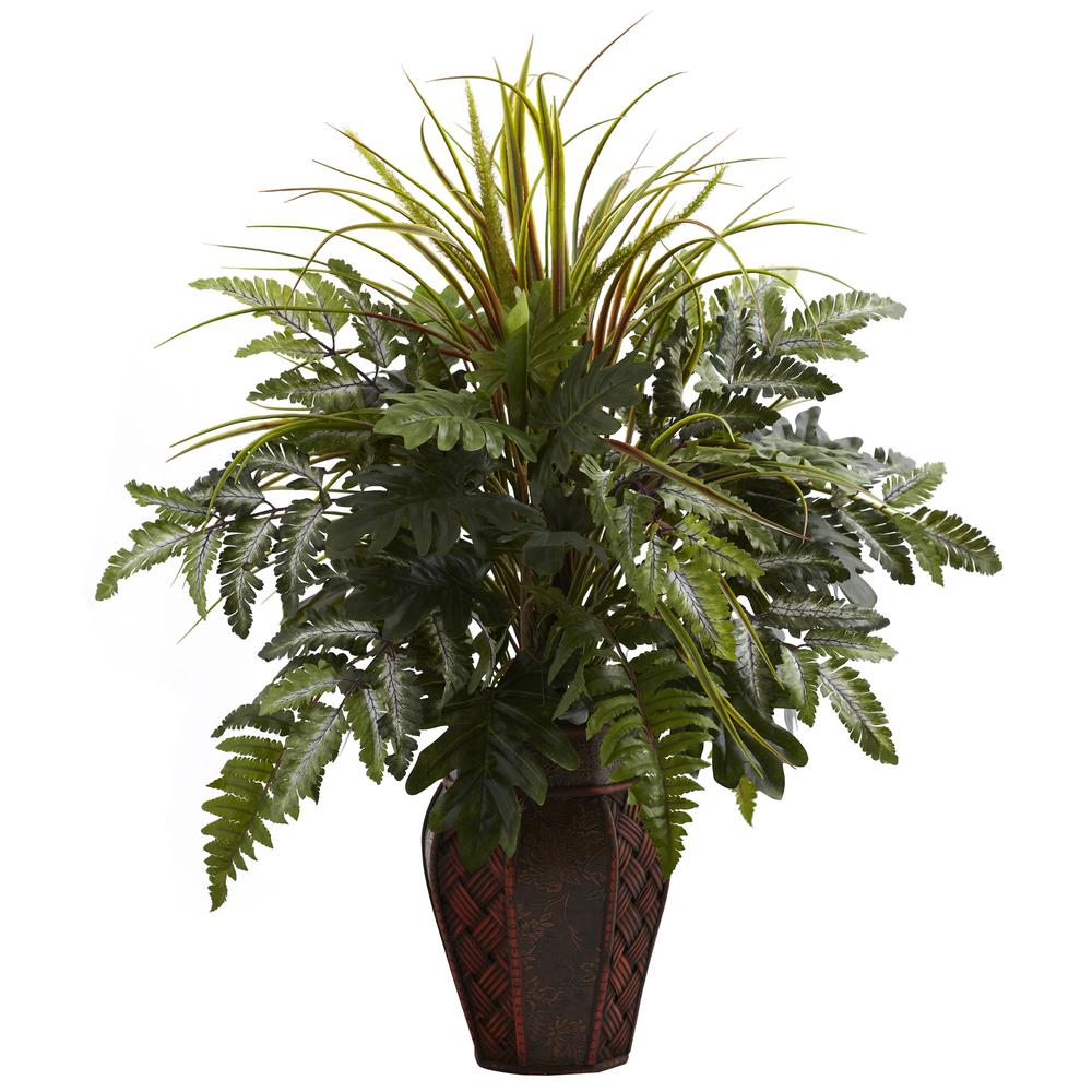 Mixed Grass & Fern with Decorative Planter. Picture 1