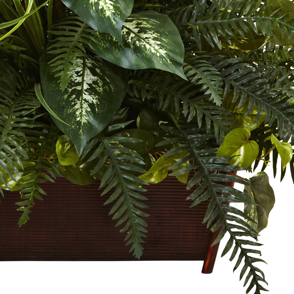 Mixed Grass & River Fern with Wood Planter. Picture 3