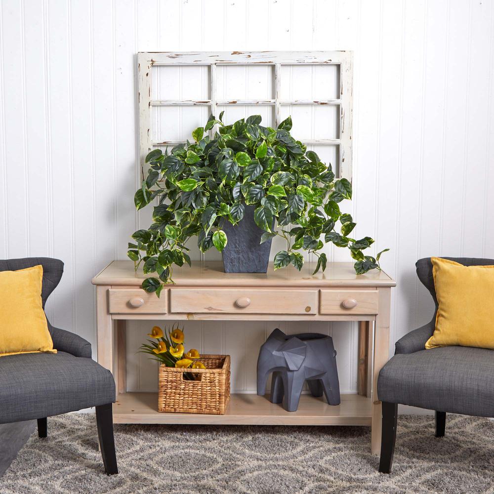 Hanging Pothos with Slate Planter UV Resistant (Indoor/Outdoor). Picture 3
