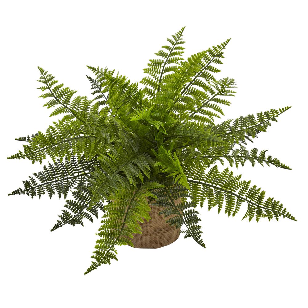 15in. Ruffle Fern Bush with Burlap Base (Set of 2). Picture 2