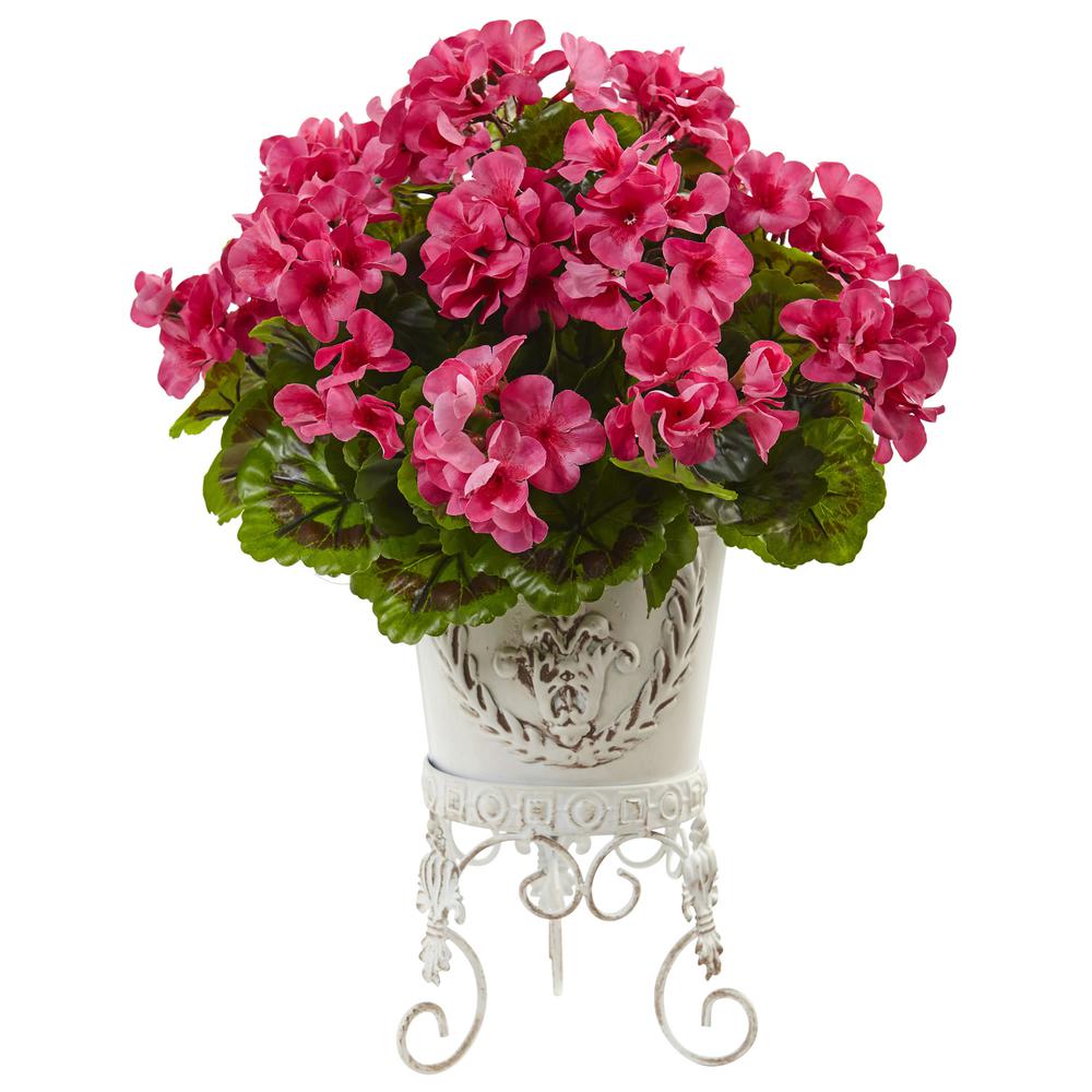 Geranium with Metal Planter UV Resistant (Indoor/Outdoor). Picture 1