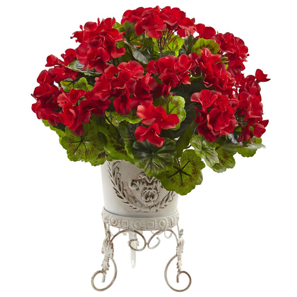 Geranium with Metal Planter UV Resistant (Indoor/Outdoor). Picture 1