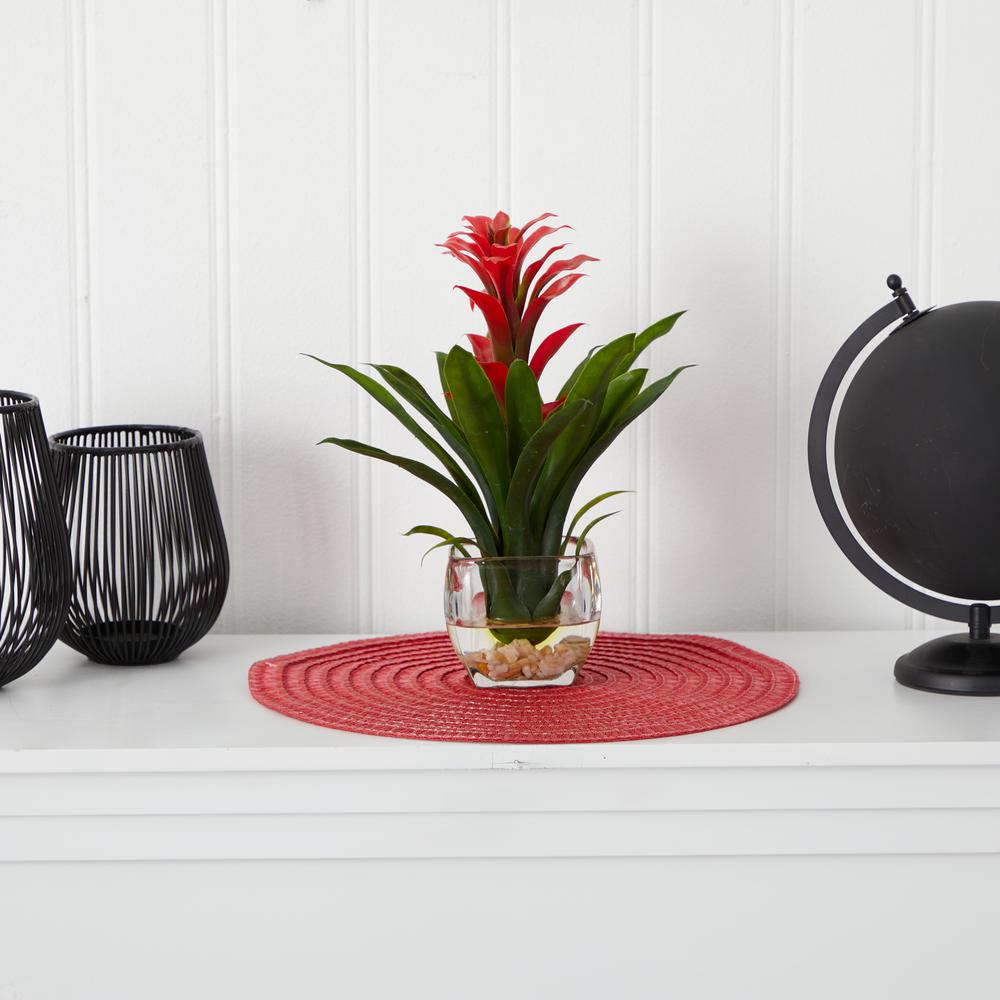 Bromeliad with Glass Vase Arrangement, Red. Picture 2