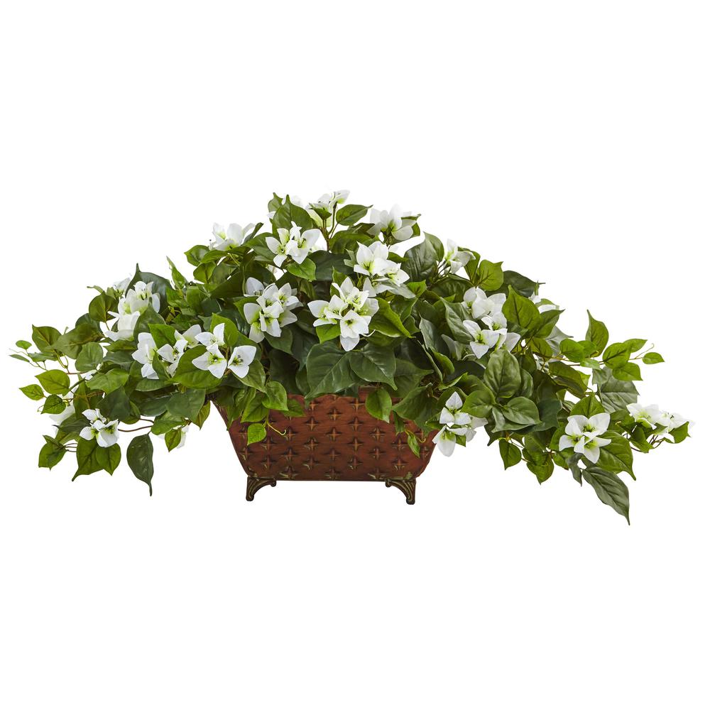 Bougainvillea in Metal Planter, White. Picture 1