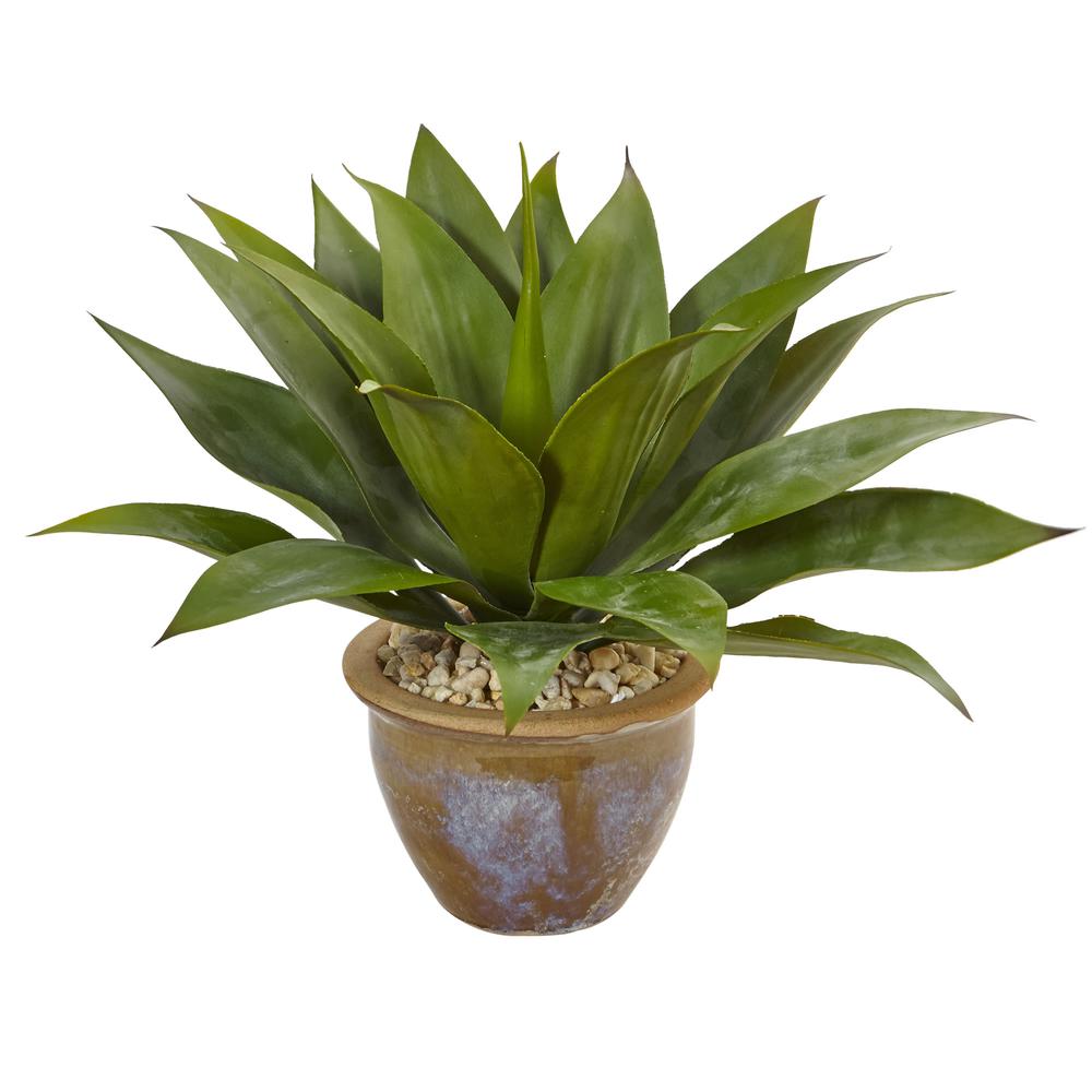 Agave Artificial Plant in Glazed Clay Pot. Picture 1