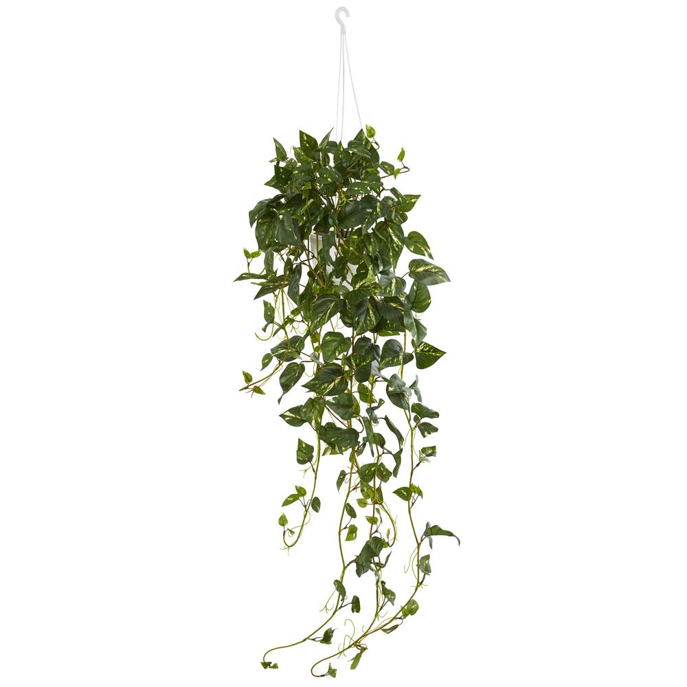 Pothos Hanging Basket Artificial Plant. Picture 1
