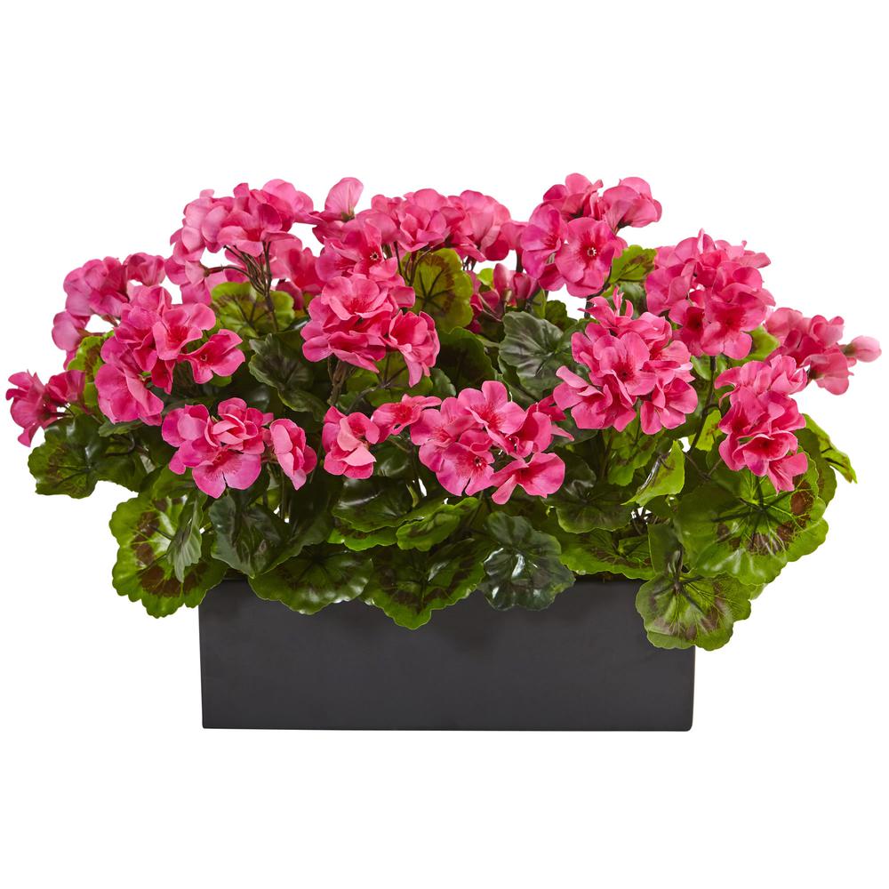 Geranium Silk Plant in Rectangular Planter, UV Resistant (Indoor/Outdoor), Beauty. Picture 1