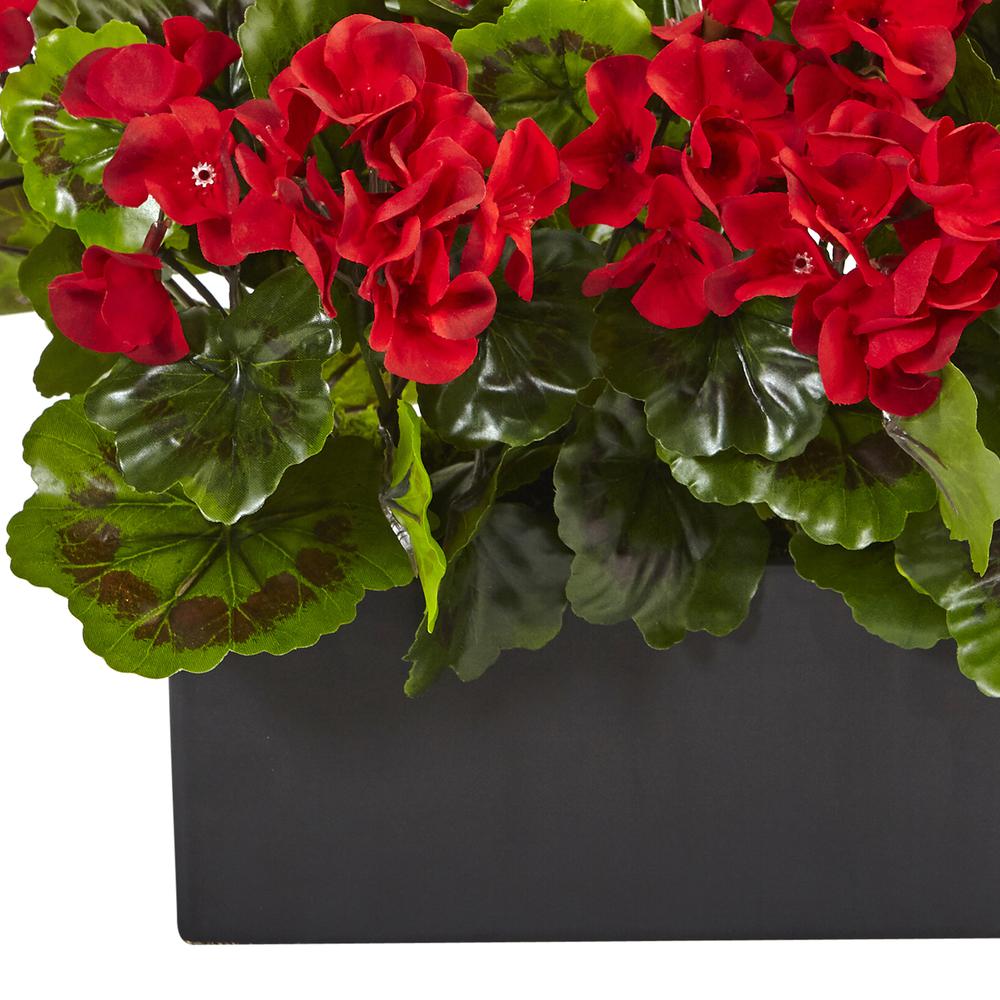 Geranium Silk Plant in Rectangular Planter, UV Resistant (Indoor/Outdoor), Red. Picture 2
