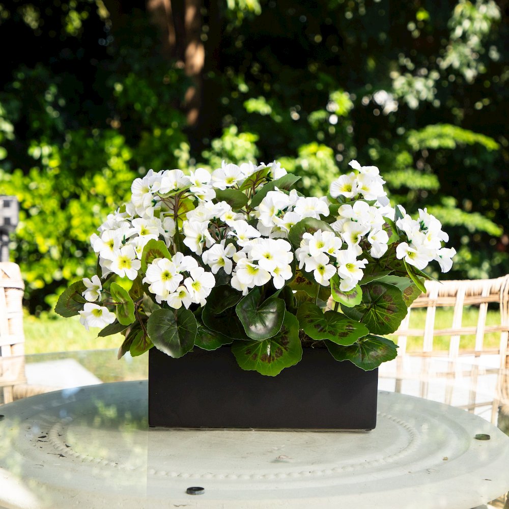 13in. UV Resistant Artificial Geranium in Rectangular Planter (Indoor/Outdoor). Picture 6