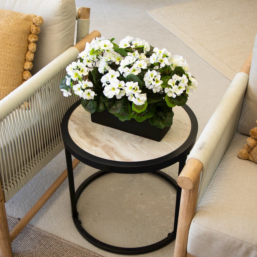 13in. UV Resistant Artificial Geranium in Rectangular Planter (Indoor/Outdoor). Picture 7