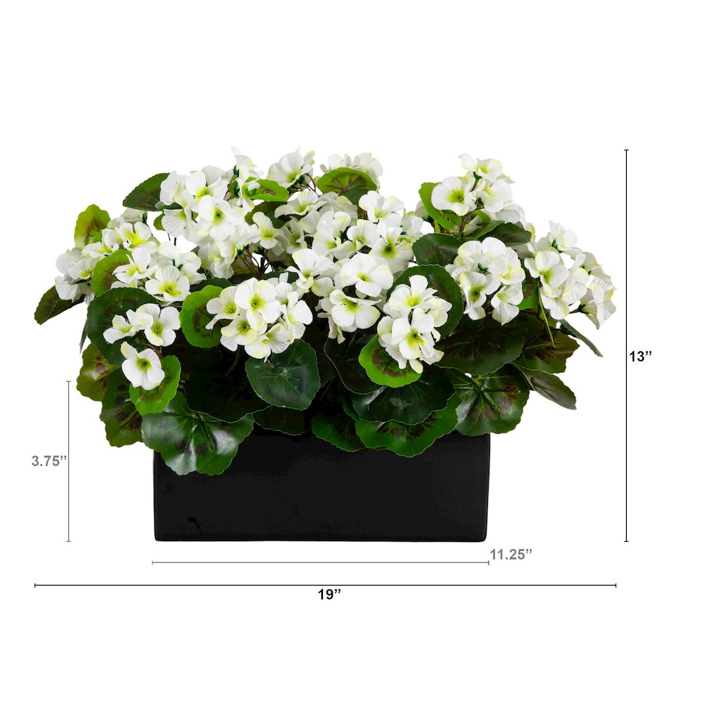 13in. UV Resistant Artificial Geranium in Rectangular Planter (Indoor/Outdoor). Picture 2