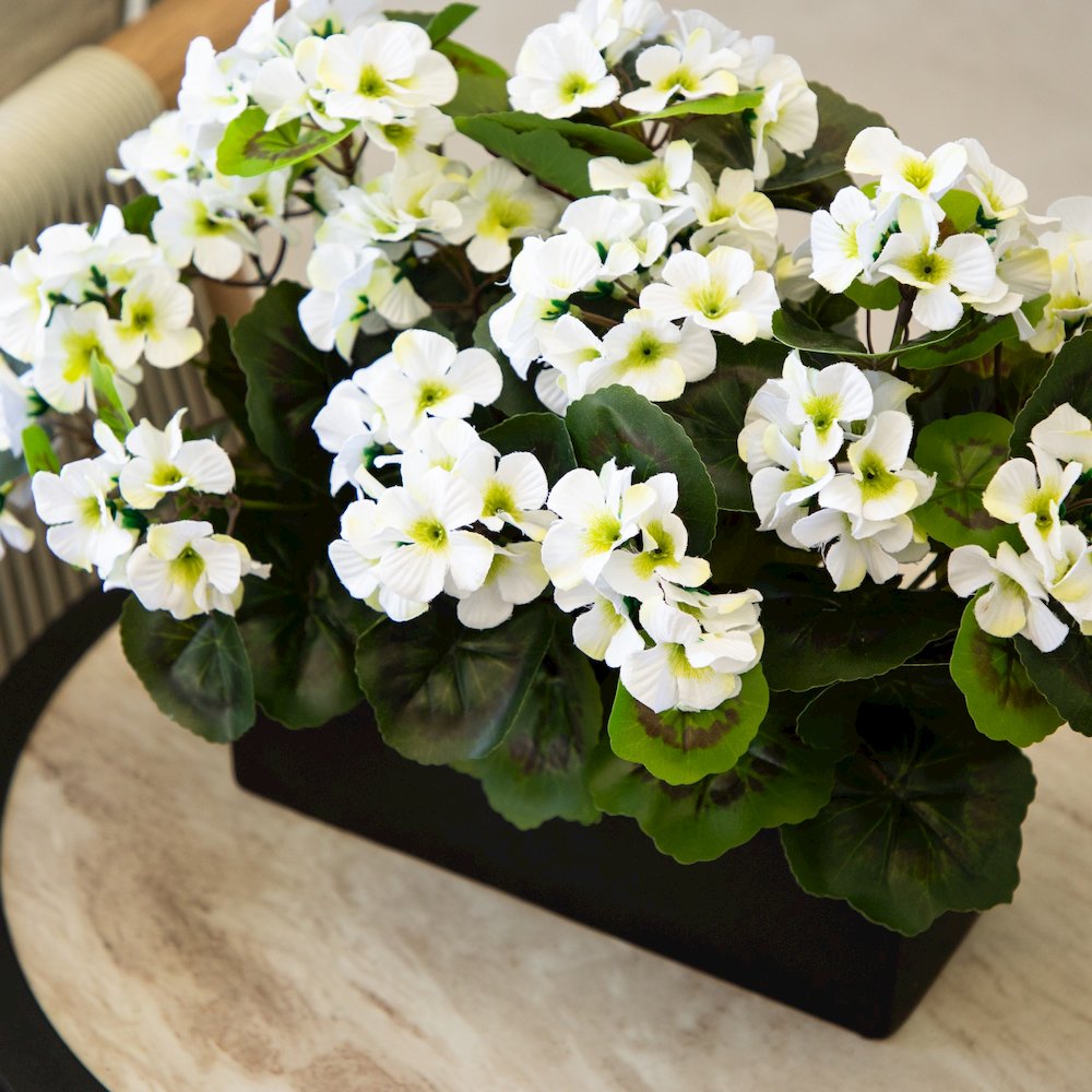 13in. UV Resistant Artificial Geranium in Rectangular Planter (Indoor/Outdoor). Picture 9