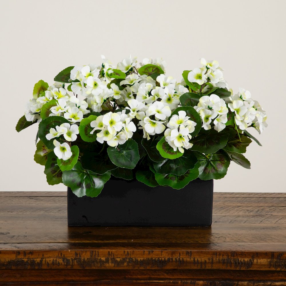 13in. UV Resistant Artificial Geranium in Rectangular Planter (Indoor/Outdoor). Picture 3
