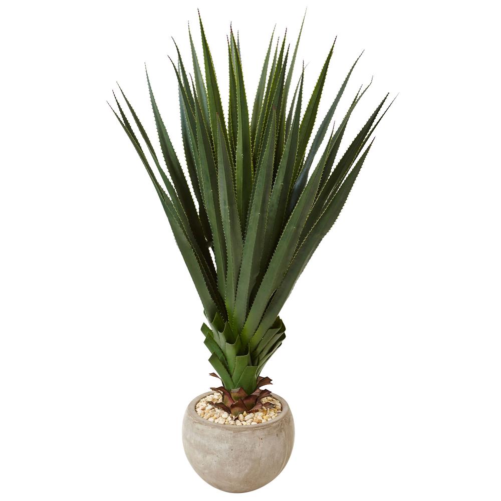 Spiked Agave Artificial Plant in Sand Colored Bowl (Indoor/Outdoor). Picture 1