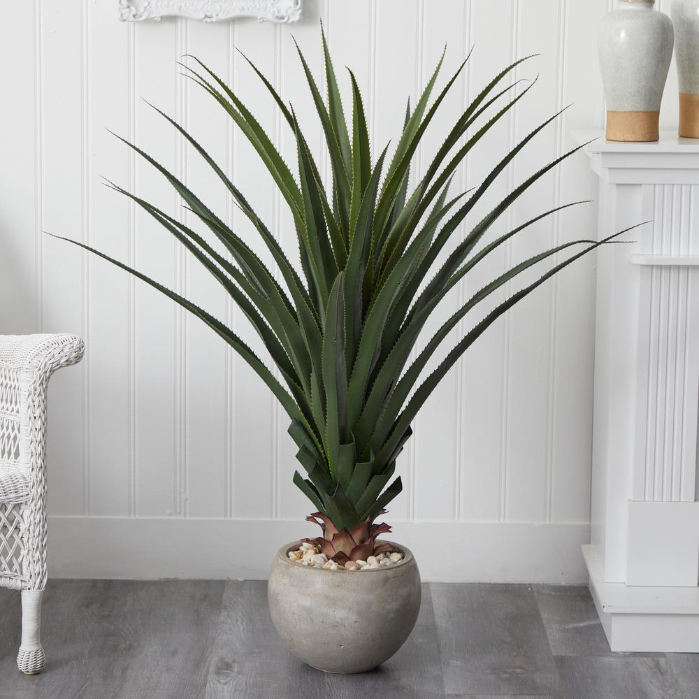 Spiked Agave Artificial Plant in Sand Colored Bowl (Indoor/Outdoor). Picture 5