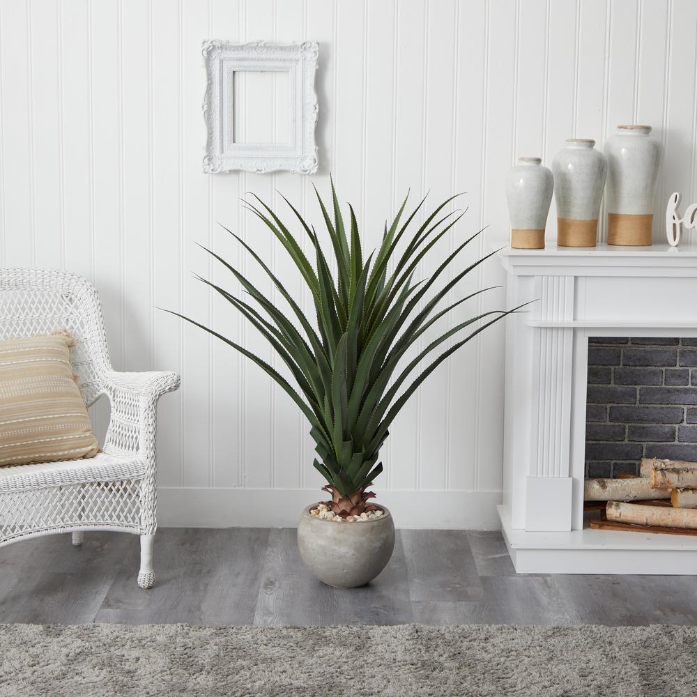 Spiked Agave Artificial Plant in Sand Colored Bowl (Indoor/Outdoor). Picture 2