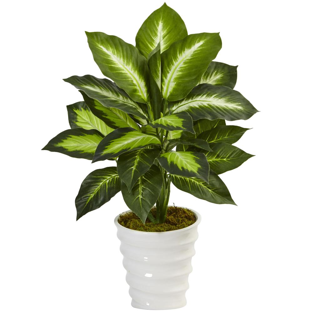 Dieffenbachia Artificial Plant in Swirl Planter. Picture 1