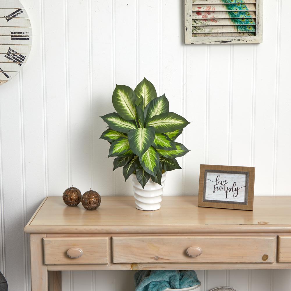 Dieffenbachia Artificial Plant in Swirl Planter. Picture 4