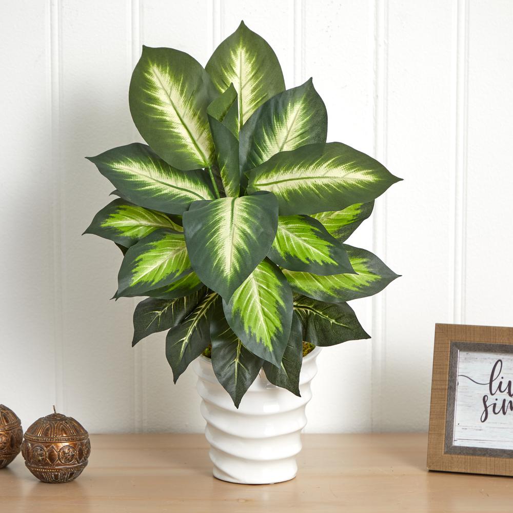 Dieffenbachia Artificial Plant in Swirl Planter. Picture 5