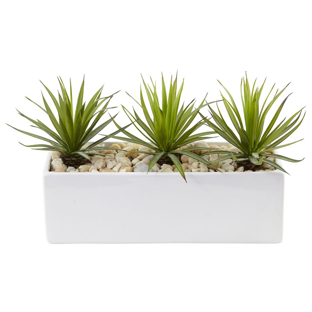 Mini Agave Artificial Plant in Rectangular Ceramic. Picture 1