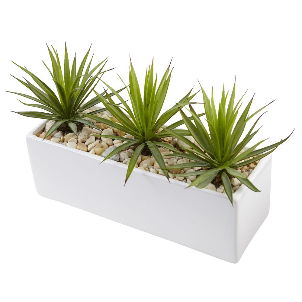 Mini Agave Artificial Plant in Rectangular Ceramic. Picture 5