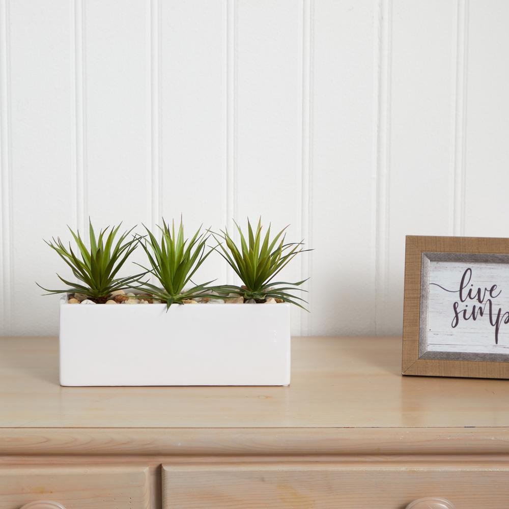 Mini Agave Artificial Plant in Rectangular Ceramic. Picture 3
