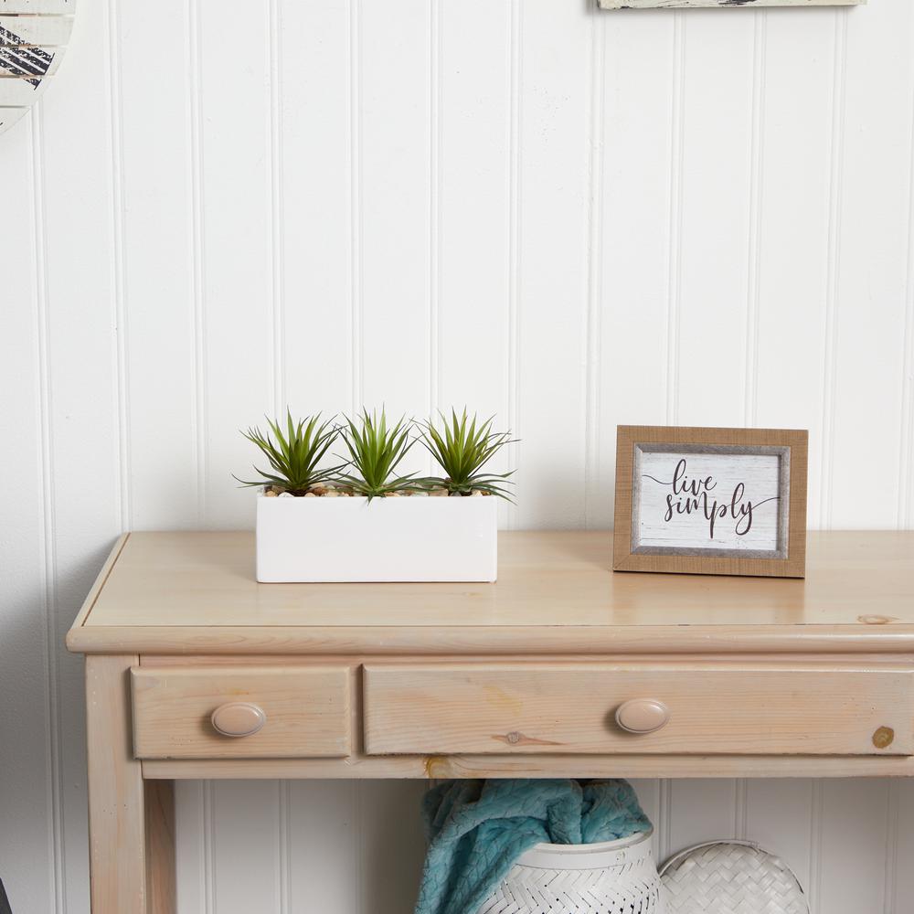 Mini Agave Artificial Plant in Rectangular Ceramic. Picture 2