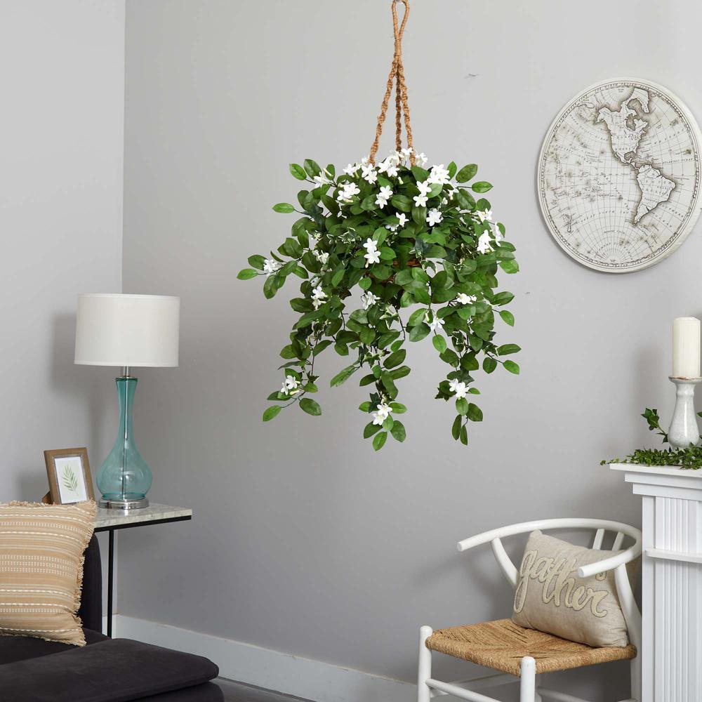 Stephanotis Flowering Artificial Plant in Hanging Basket. Picture 2