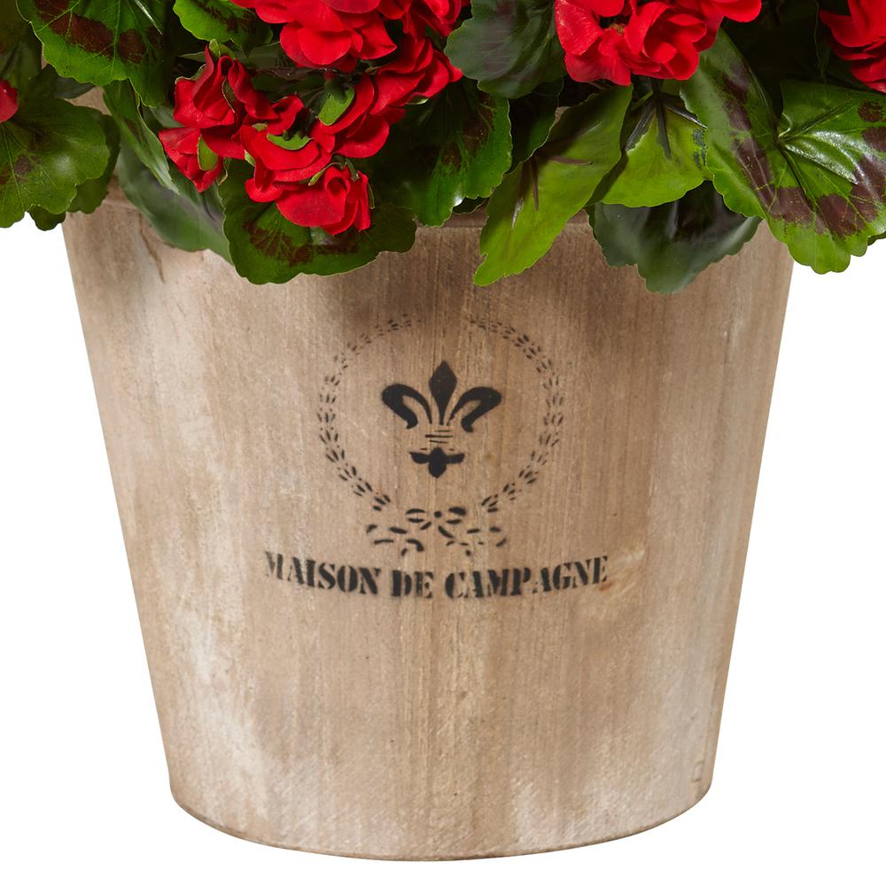 Geranium Silk Flowering Plant in Farmhouse Planter UV Resistant (Indoor/Outdoor), Red. Picture 2