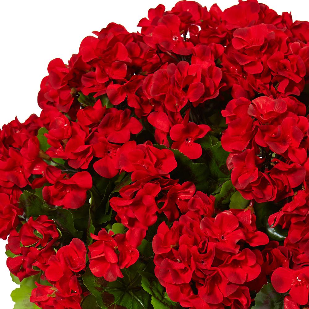 Geranium Silk Flowering Plant in Farmhouse Planter UV Resistant (Indoor/Outdoor), Red. Picture 3