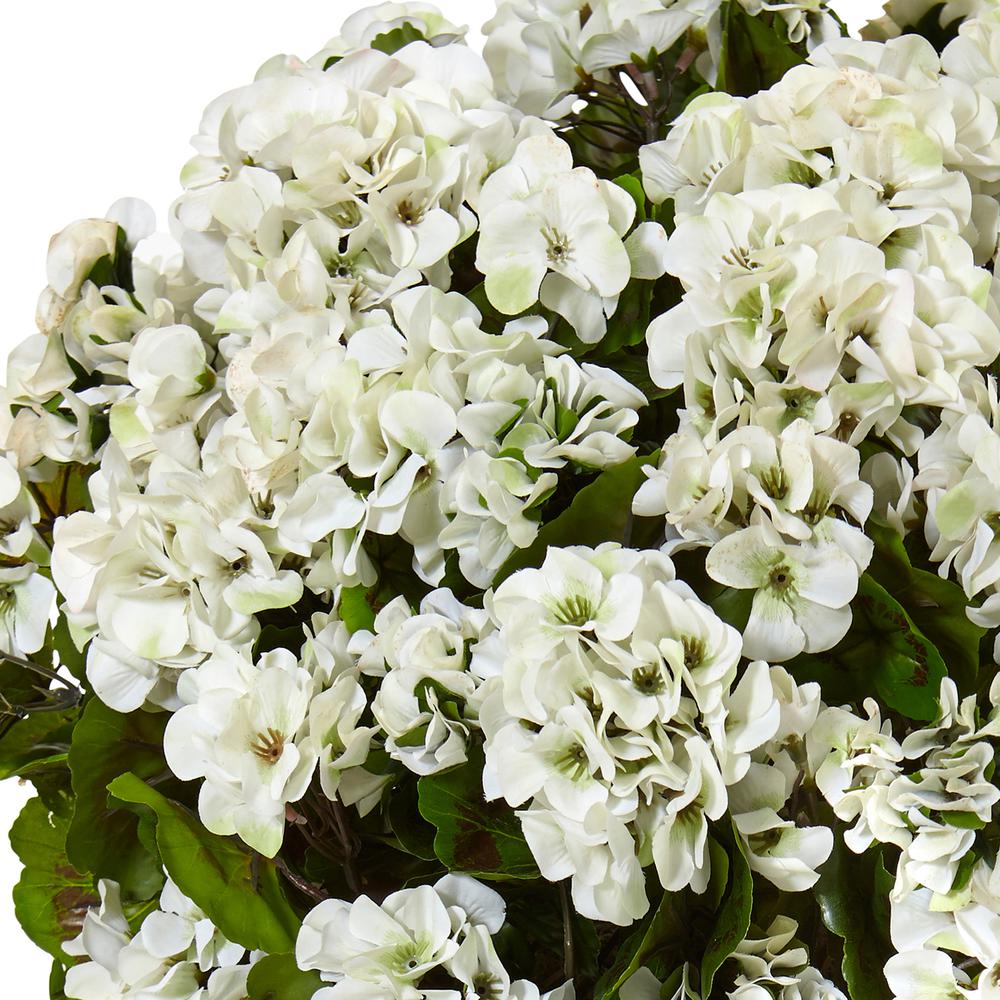 Geranium Silk Flowering Plant in Farmhouse Planter UV Resistant (Indoor/Outdoor), White. Picture 3