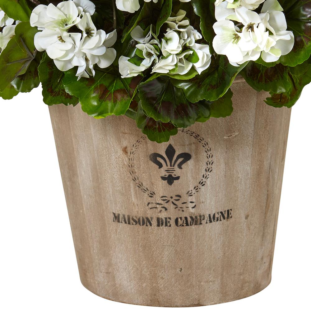 Geranium Silk Flowering Plant in Farmhouse Planter UV Resistant (Indoor/Outdoor), White. Picture 2