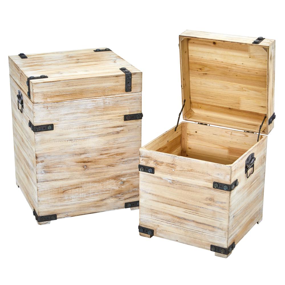 Decorative White Wash Storage Boxes-Trunks with Metal Detail (Set of 2). Picture 1