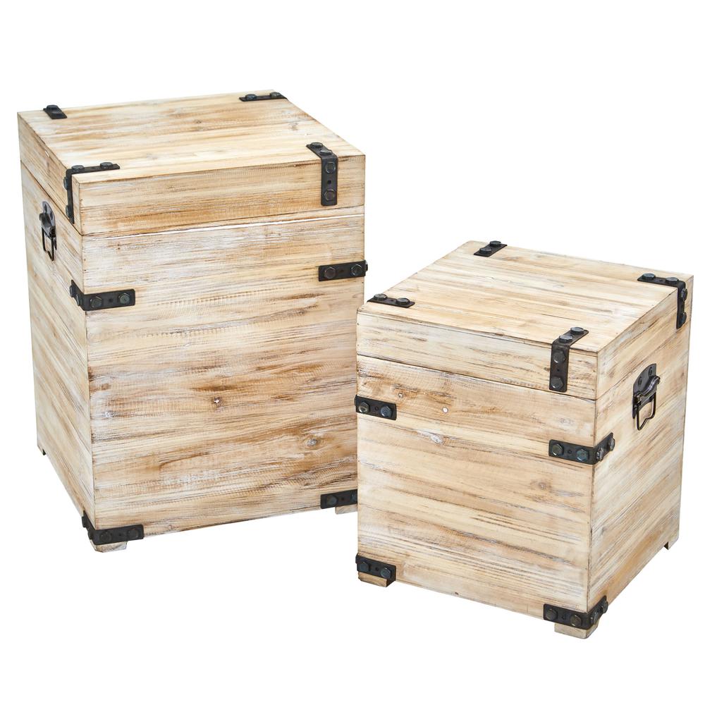 Decorative White Wash Storage Boxes-Trunks with Metal Detail (Set of 2). Picture 4