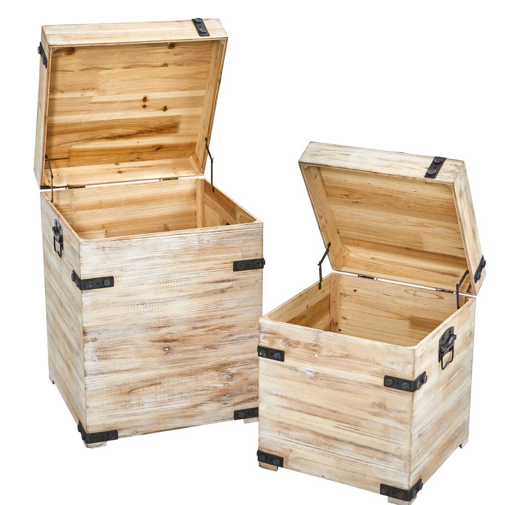 Decorative White Wash Storage Boxes-Trunks with Metal Detail (Set of 2). Picture 2