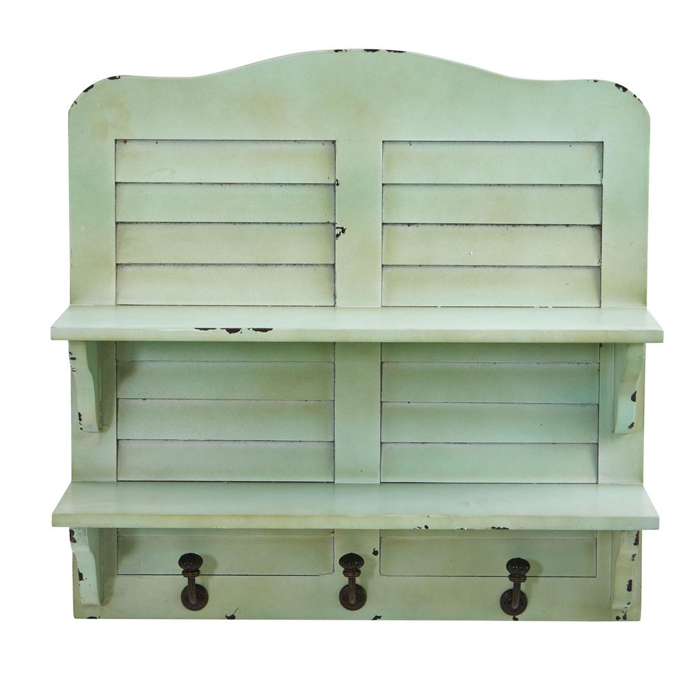 20in. Vintage Window Shutter Shelving with Hooks Wall Decor. Picture 1