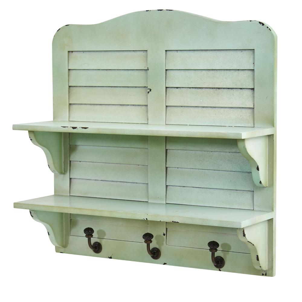 20in. Vintage Window Shutter Shelving with Hooks Wall Decor. Picture 3