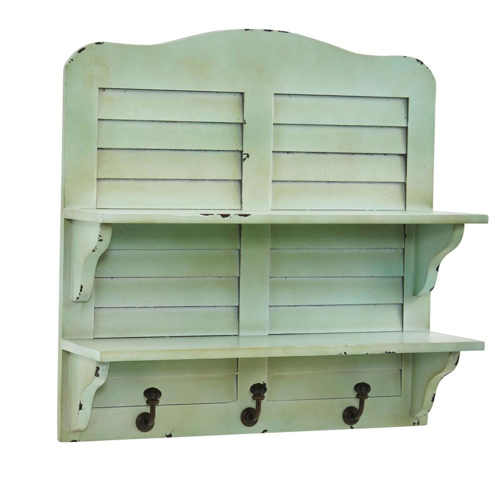 20in. Vintage Window Shutter Shelving with Hooks Wall Decor. Picture 2